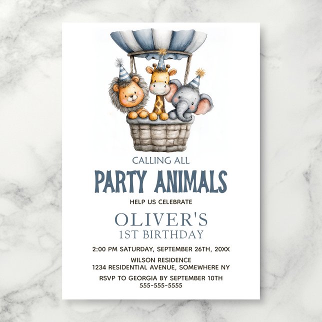 Convites Calling All Party Animals 1st Birthday Party (Criador carregado)