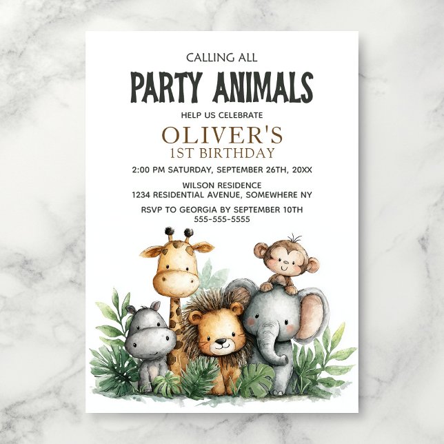 Convites Calling All Party Animals 1st Birthday Party (Criador carregado)