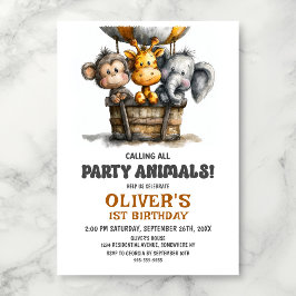 Convites Calling all Party Animals 1st Birthday Party