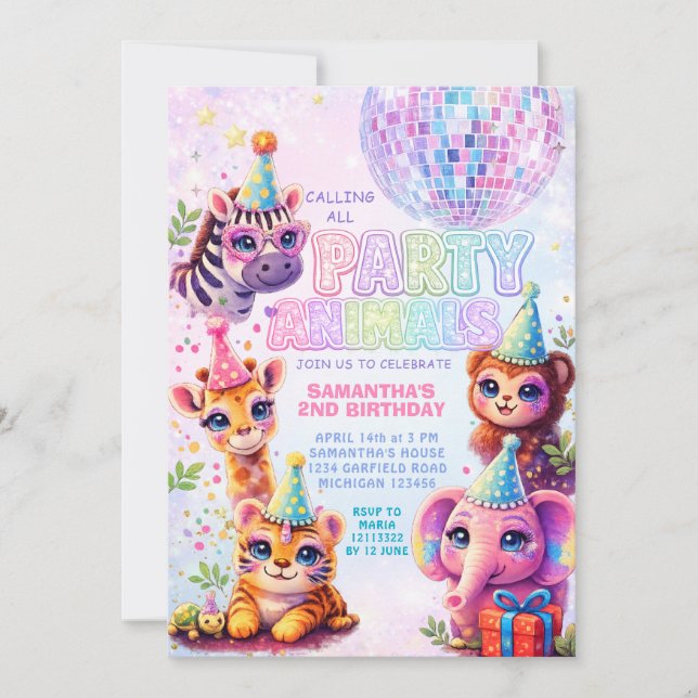Convites Calling All Party Animals Disco Ball Birthday (Frente)