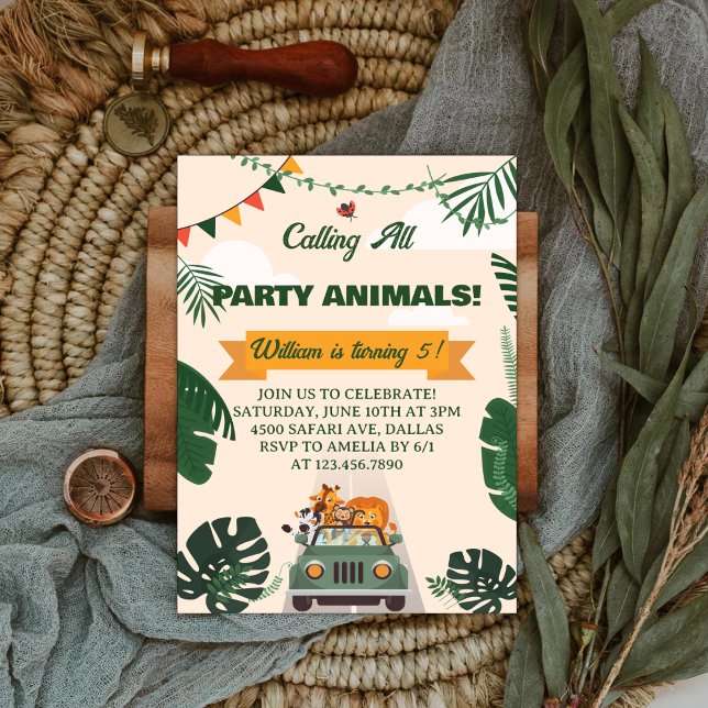 Convites Calling All Party Animals Safari Zoo Birthday (Criador carregado)