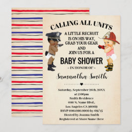 Convites Calling All Units Police Firefighter Baby Shower
