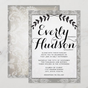 Convites Calliografia Garland Damask Brown Paper Casamento
