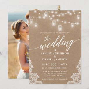 Convites Calliografia: Luzes de Casamento Lace Kraft Foto