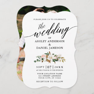 Convites Calliografia Magnolias Rosa Casamento Fotográfico