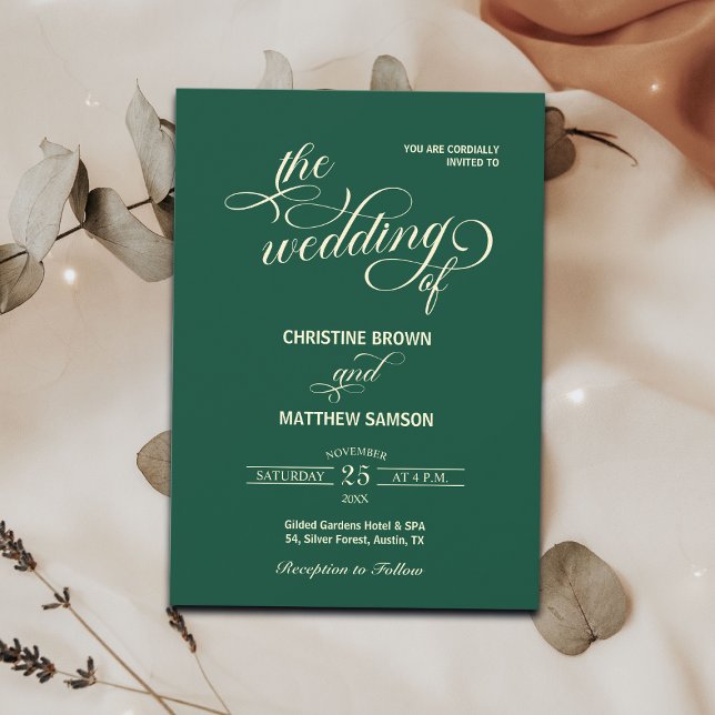 Convites Calliografia Teal Wedding Elegante (Criador carregado)