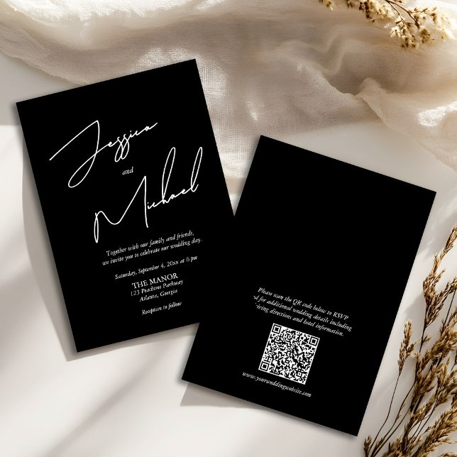 Convites Callliografia Elegante Código QR Preto e Branco (Criador carregado)