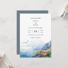 Convites Calm Cliffside Ocean View Bloom Art Beach Casament