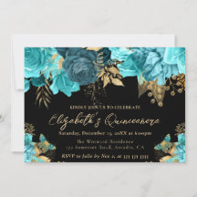 Calor de Aquarela e Flores Douradas Quinceanera