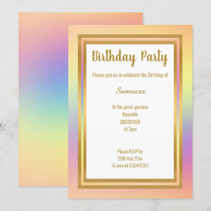 CONVITES CAMADA DE RAINBOW DOURADO TODO O ANIVERSÁRIO DE O