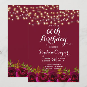 Convites Camada de Vinho Vermelho Luzes 60ª Festa de aniver