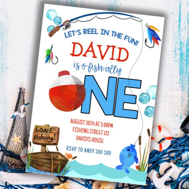 Convites Camarada de O-fish do 1º aniversário da pesca (Gone fishing 1st birthday invitation for boys)