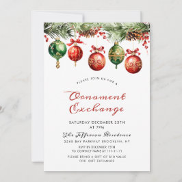 Convites Câmbio de Ornamento de Bolas de Natal em Watercolo