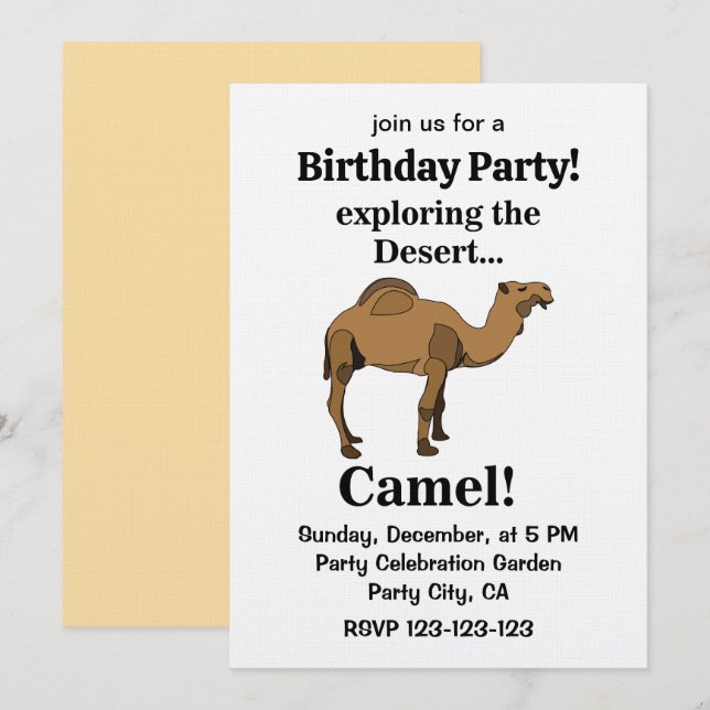 Convites Camel Desert Animal Funny Birthday Party (Frente/Verso)