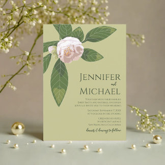 Convites Camellia e Greenery Casamento Elegante Simples