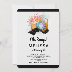 Convites Câmera Boho e Florais Aquarela Aniversário