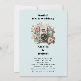 Convites Câmera com Imagem Retro Pastel de Flores Casamento