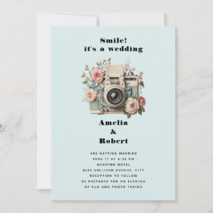 Convites Câmera com Imagem Retro Pastel de Flores Casamento