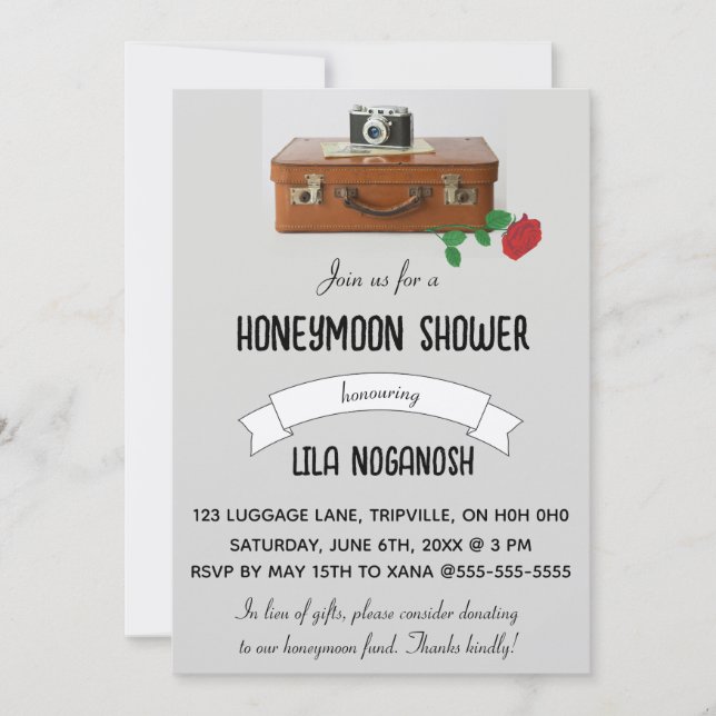 Convites Câmera de Bagagem Editável e Chá de Lua de Honra (Frente)