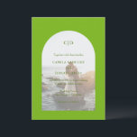 Convites Camila Green Arch Modern Wedding<br><div class="desc">Convite moderno de casamento que apresenta o seu monograma junto com os seus detalhes sobre a sua dentro de fotografia favorita de um arco sobre um fundo de chartreuse / verde limão vibrante. O modelo inclui uma camada para permitir que o texto apareça sobre a sua imagem e possa ser...</div>