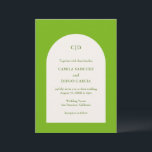 Convites Camila Green Arch Modern Wedding<br><div class="desc">Convite moderno para casamento,  com seu monograma junto com seu dentro de detalhes de um arco de cor marfim sobre um fundo chartreuse / verde limão vibrante. Esta simples,  mas elegante design com cores ousadas e brilhantes é excelente para um casamento de verão.</div>