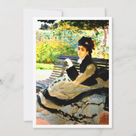 Convites Camille Monet, famosa pintura, num banco do jardim