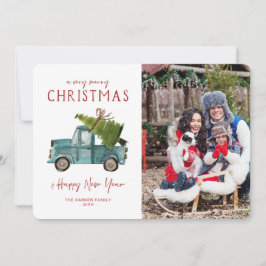 Convites Caminhão Azul de Aquarela | Foto de Natal