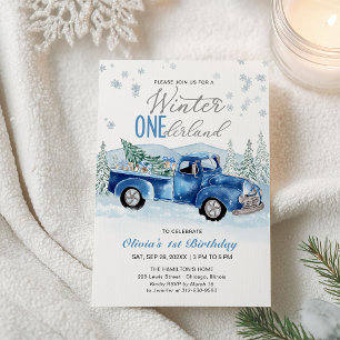Convites Caminhão Azul Inverno Onederland Menino Primeiro A