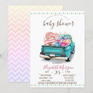 Convites Caminhão bonito doce Chá de fraldas Zigzag