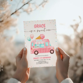 Convites Caminhão cor-de-Sorvete Aqui está o Aniversário da