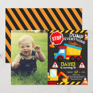 Convites Caminhão de Aniversário da Construção Chalk com Fo