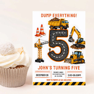 Convites Caminhão de Carga Digger Aniversário de 5 anos