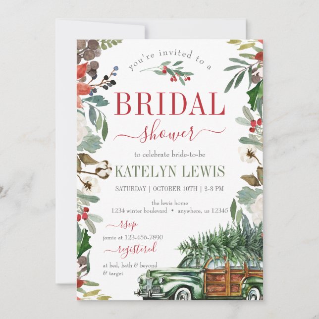 Convites Caminhão de Chá de panela Greenery de inverno (Frente)