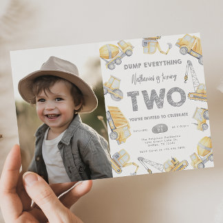 Convites Caminhão de Construção - Dois segundos aniversário