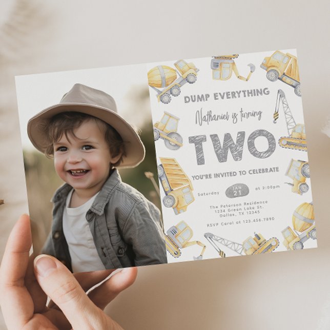 Convites Caminhão de Construção - Dois segundos aniversário (Criador carregado)