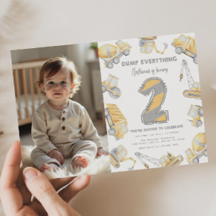 Convites Caminhão de Construção - Dois segundos aniversário