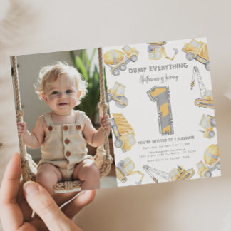 Convites Caminhão de Construção - Um Partido primeiro anive