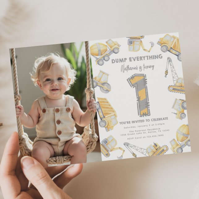 Convites Caminhão de Construção - Um Partido primeiro anive (Criador carregado)