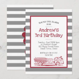 Convites Caminhão de Fogo Vermelho e Cinza