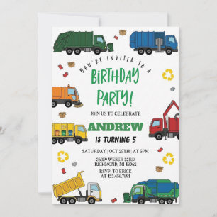Convites Caminhão de Lixo Personalizado de Aniversário para