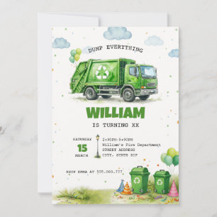 Convites Caminhão de lixo reciclagem de aniversário aquarel