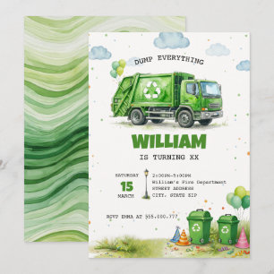 Convites Caminhão de lixo reciclagem de aniversário aquarel