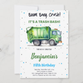 Convites Caminhão de lixo verde e preto