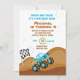 Convites Caminhão de Monstro Azul 4ª Corrida de Aniversário