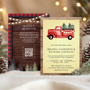 Convites Caminhão de Natal Vermelho Vintage Código QR de Ma