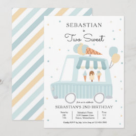 Convites Caminhão de Sorvete Azul - Duas Festas de segundo 