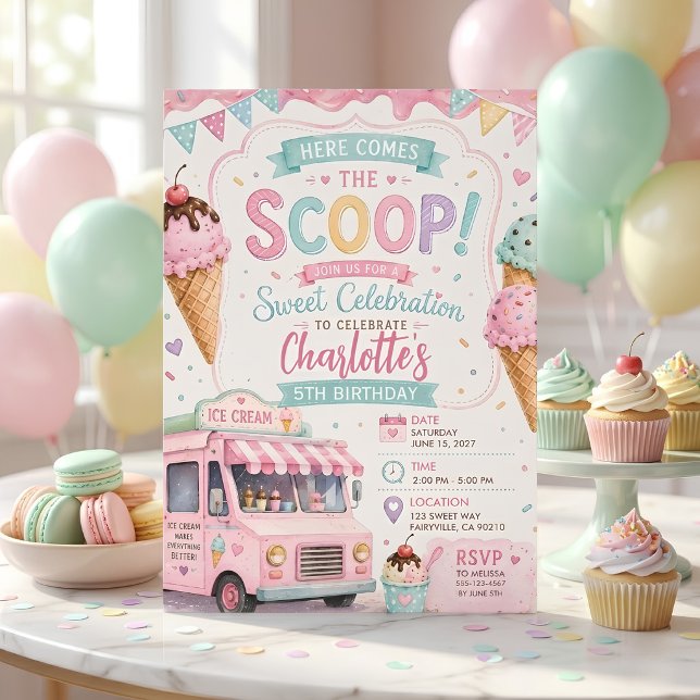 Convites Caminhão de Sorvete Pastel Aniversário  (Criador carregado)