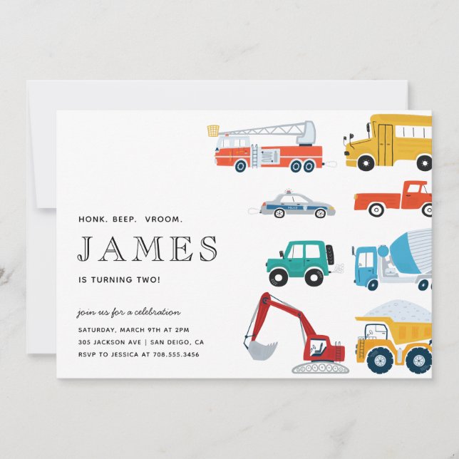 Convites Caminhão de Transporte de Cidade Segunda Festa de  (Frente)