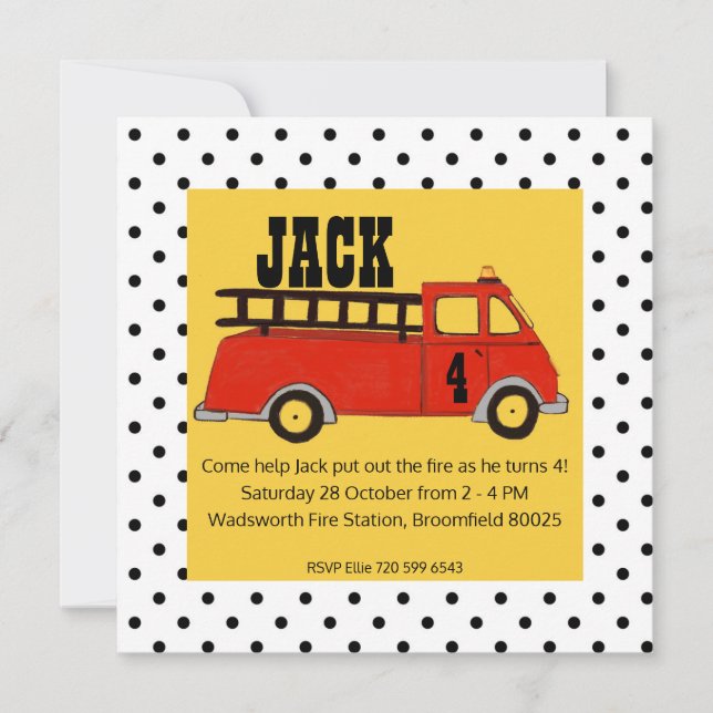 Convites Caminhão do vermelho do quartel dos bombeiros do (Frente)
