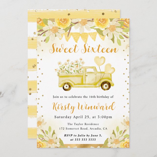 Convites Caminhão e Flores das Maravilhas da Água Doenças D (Frente/Verso)